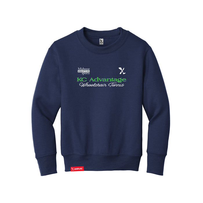 MAS Kansas City Advantage Wheelchair Tennis Script Youth Navy Crewneck Sweatshirt on a white background