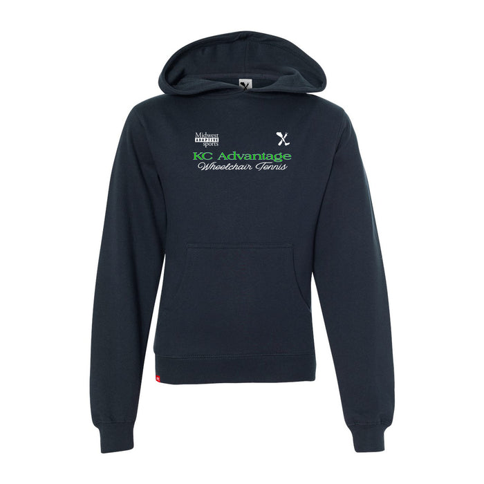MAS Kansas City Advantage Wheelchair Tennis Script Youth Navy Hoodie on a white background