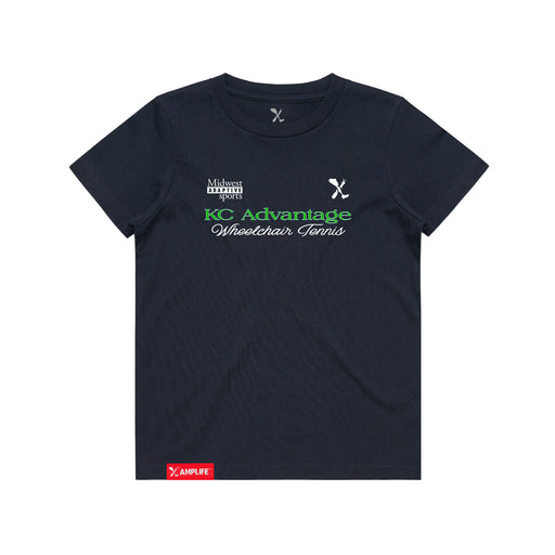 MAS Kansas City Advantage Wheelchair Tennis Script Youth Navy T-Shirt on a white background
