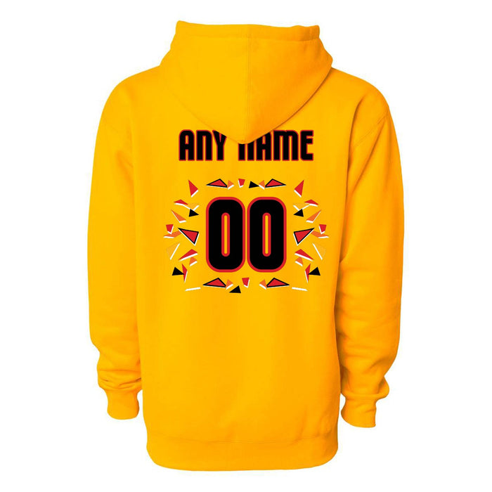 Back angle of the MAS Kansas City Kings Wheelchair Basketball Amplife Customizable Gold Hoodie against a white background