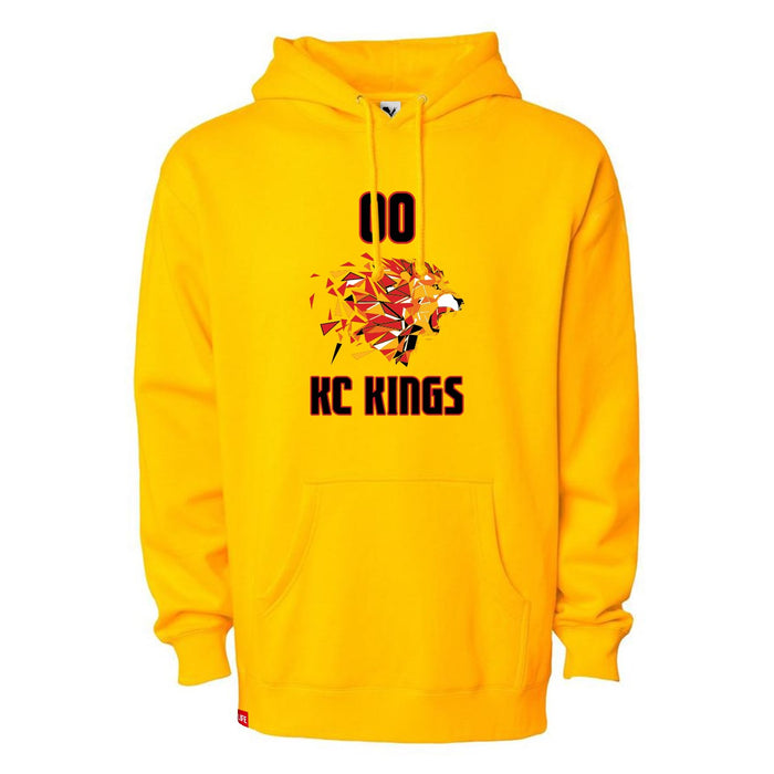 Front angle of the MAS Kansas City Kings Wheelchair Basketball Amplife Customizable Gold Hoodie against a white background