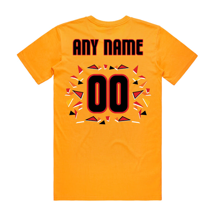 Back angle of the MAS Kansas City Kings Wheelchair Basketball Amplife Customizable Gold T-Shirt against a white background