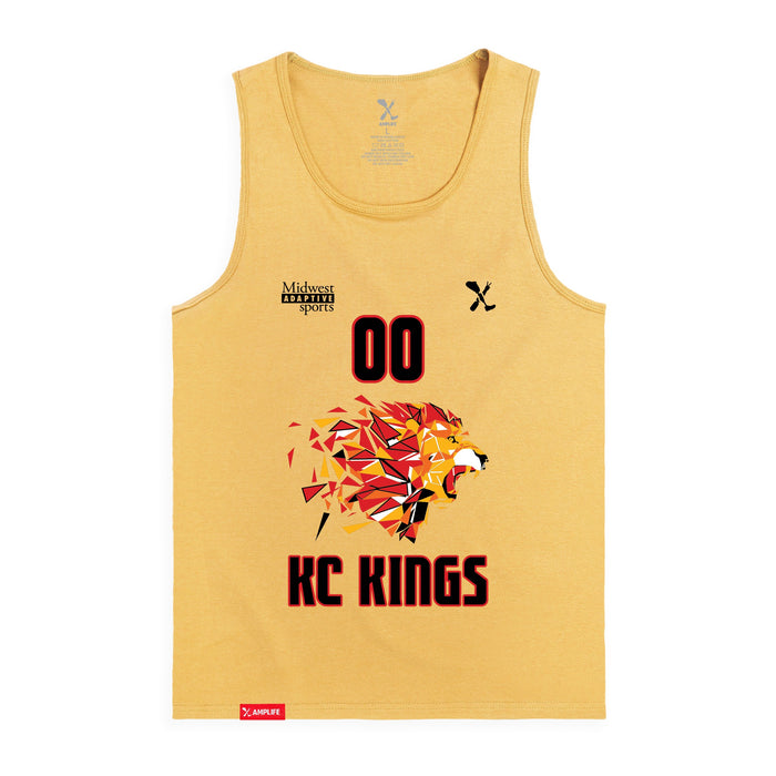 Front angle of the MAS Kansas City Kings Wheelchair Basketball Amplife Customizable Squash Tank Top against a white background