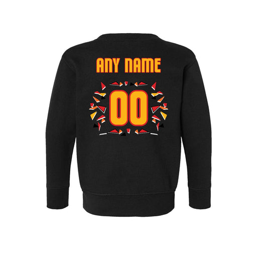 Back angle of the MAS Kansas City Kings Wheelchair Basketball Amplife Customizable Toddler Black Crewneck Sweatshirt against a white background