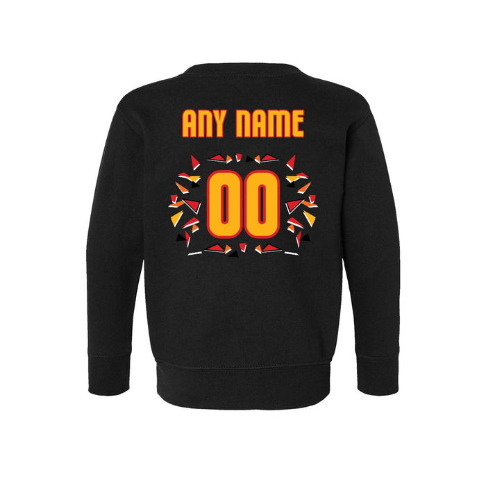 Back angle of the MAS Kansas City Kings Wheelchair Basketball Amplife Customizable Toddler Black Crewneck Sweatshirt against a white background