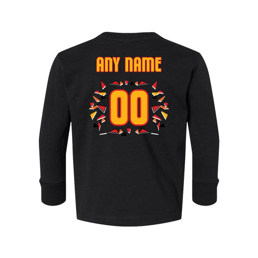 Back angle of the MAS Kansas City Kings Wheelchair Basketball Amplife Customizable Toddler Black Long Sleeve T-Shirt against a white background