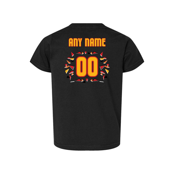 Back angle of the MAS Kansas City Kings Wheelchair Basketball Amplife Customizable Toddler Black T-Shirt against a white background