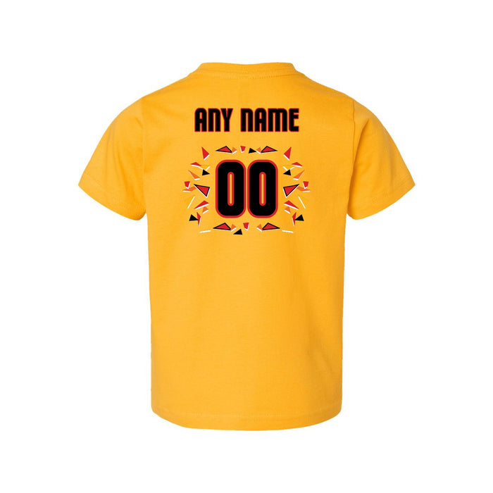 Back angle of the MAS Kansas City Kings Wheelchair Basketball Amplife Customizable Toddler Gold T-Shirt against a white background