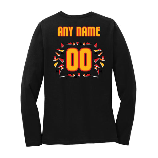 Back angle of the MAS Kansas City Kings Wheelchair Basketball Amplife Customizable Women's Black Long Sleeve T-Shirt against a white background
