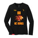 Front angle of the MAS Kansas City Kings Wheelchair Basketball Amplife Customizable Women's Black Long Sleeve T-Shirt against a white background
