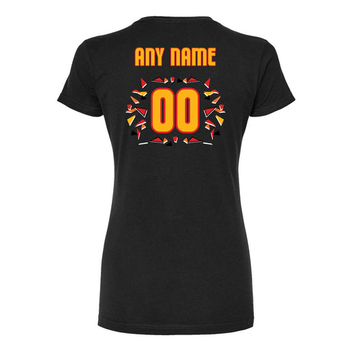 Back angle of the MAS Kansas City Kings Wheelchair Basketball Amplife Customizable Women's Black Slim T-Shirt against a white background