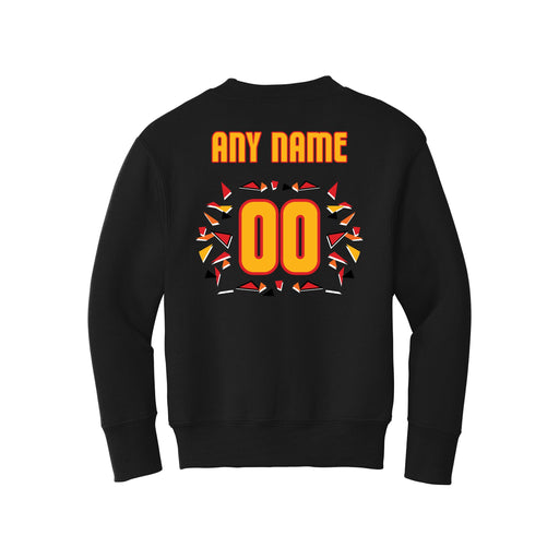 Back angle of the MAS Kansas City Kings Wheelchair Basketball Amplife Customizable Youth Black Crewneck Sweatshirt against a white background