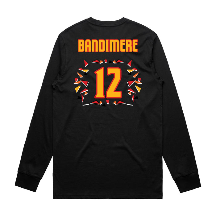Back angle of the Ruby Bandimere MAS Kansas City Kings Wheelchair Basketball Amplife Black Long Sleeve T-Shirt against a white background