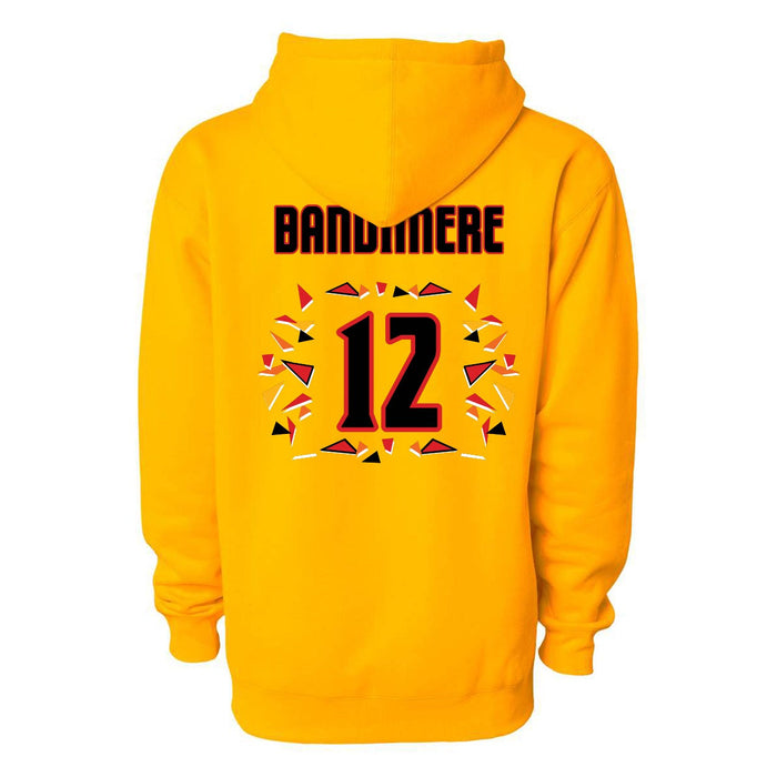 Back angle of the Ruby Bandimere MAS Kansas City Kings Wheelchair Basketball Amplife Gold Hoodie against a white background