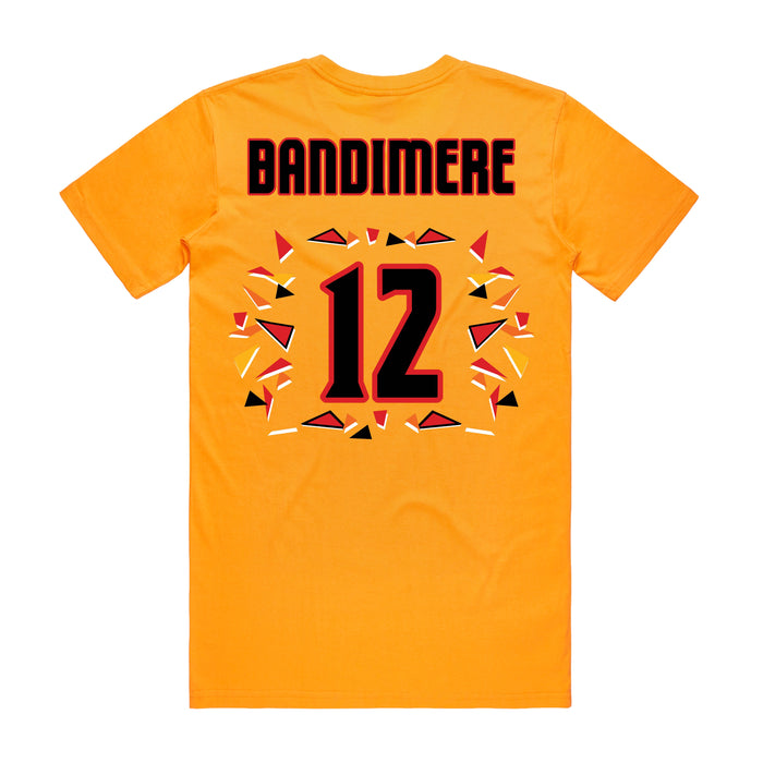Back angle of the Ruby Bandimere MAS Kansas City Kings Wheelchair Basketball Amplife Gold T-Shirt against a white background
