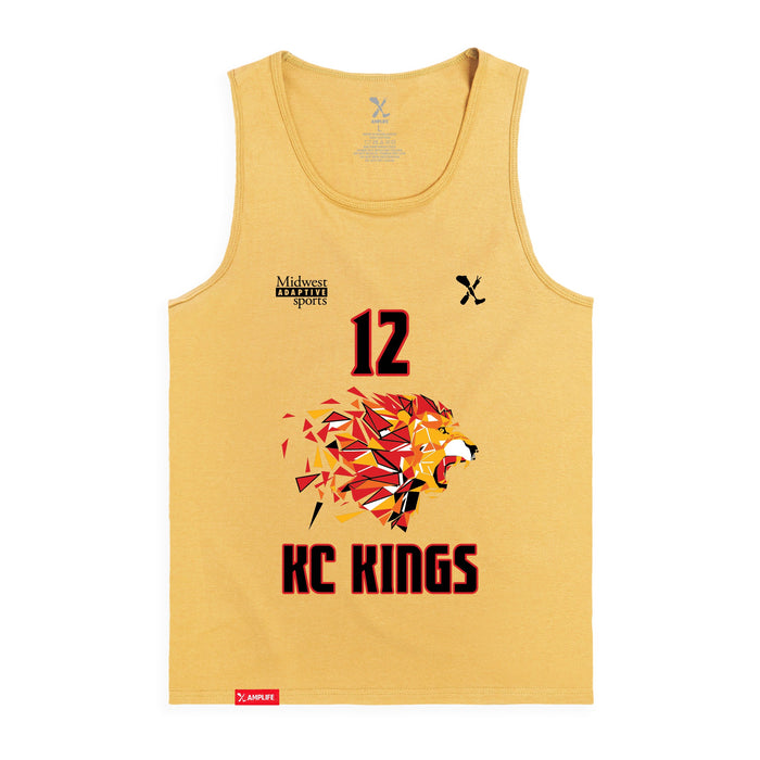 Front angle of the Ruby Bandimere MAS Kansas City Kings Wheelchair Basketball Amplife Squash Tank Top against a white background