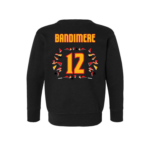 Back angle of the Ruby Bandimere MAS Kansas City Kings Wheelchair Basketball Amplife Toddler Black Crewneck Sweatshirt against a white background