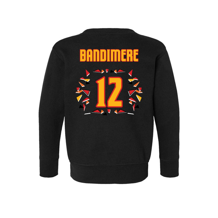 Back angle of the Ruby Bandimere MAS Kansas City Kings Wheelchair Basketball Amplife Toddler Black Crewneck Sweatshirt against a white background