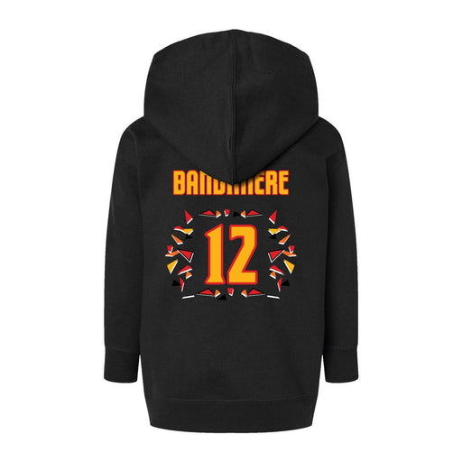 Back angle of the Ruby Bandimere MAS Kansas City Kings Wheelchair Basketball Amplife Toddler Black Hoodie against a white background