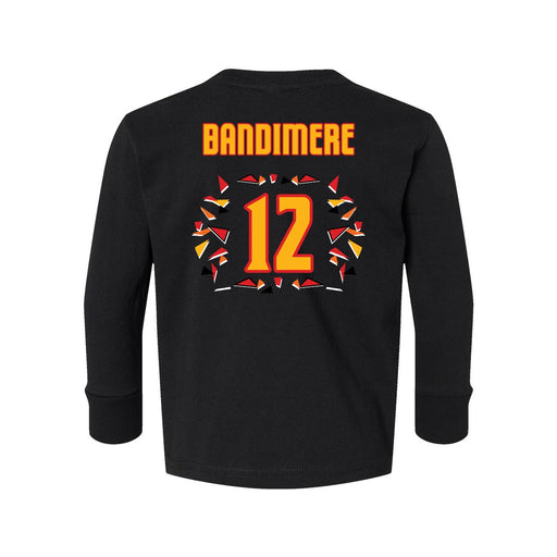 Back angle of the Ruby Bandimere MAS Kansas City Kings Wheelchair Basketball Amplife Toddler Black Long Sleeve T-Shirt against a white background