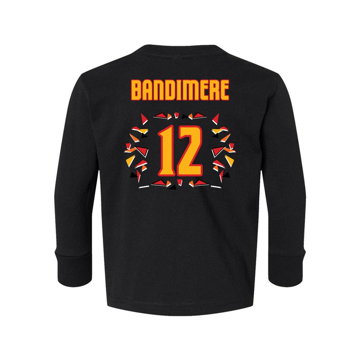 Back angle of the Ruby Bandimere MAS Kansas City Kings Wheelchair Basketball Amplife Toddler Black Long Sleeve T-Shirt against a white background
