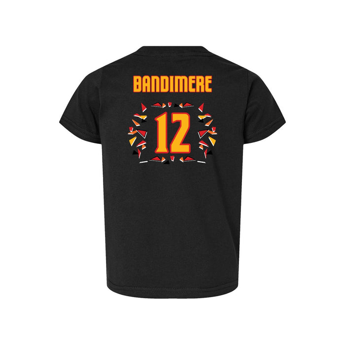 Back angle of the Ruby Bandimere MAS Kansas City Kings Wheelchair Basketball Amplife Toddler Black T-Shirt against a white background