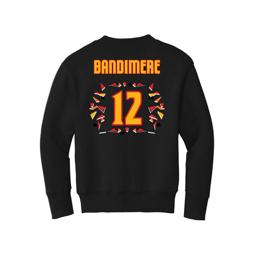 Back angle of the Ruby Bandimere MAS Kansas City Kings Wheelchair Basketball Amplife Youth Black Crewneck Sweatshirt against a white background