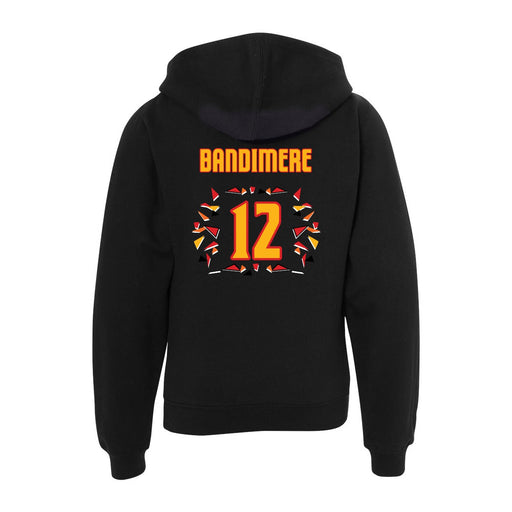 Back angle of the Ruby Bandimere MAS Kansas City Kings Wheelchair Basketball Amplife Youth Black Hoodie against a white background
