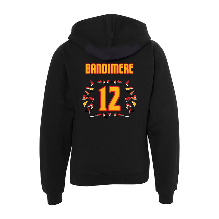 Back angle of the Ruby Bandimere MAS Kansas City Kings Wheelchair Basketball Amplife Youth Black Hoodie against a white background