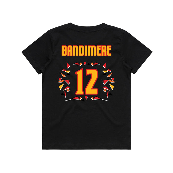 Back angle of the Ruby Bandimere MAS Kansas City Kings Wheelchair Basketball Amplife Youth Black T-Shirt against a white background