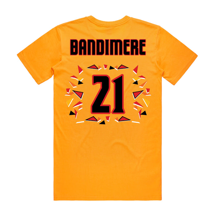 Back angle of the Norbert Bandimere MAS Kansas City Kings Wheelchair Basketball Amplife Gold T-Shirt against a white background
