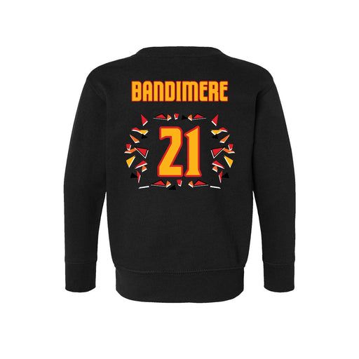 Back angle of the Norbert Bandimere MAS Kansas City Kings Wheelchair Basketball Amplife Toddler Black Crewneck Sweatshirt against a white background