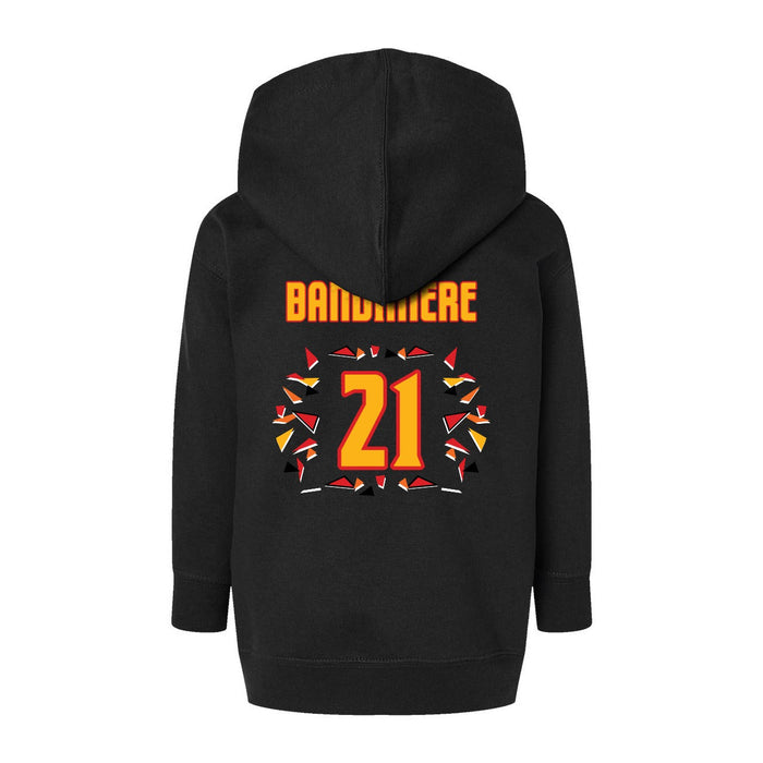 Back angle of the Norbert Bandimere MAS Kansas City Kings Wheelchair Basketball Amplife Toddler Black Hoodie against a white background