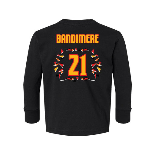 Back angle of the Norbert Bandimere MAS Kansas City Kings Wheelchair Basketball Amplife Toddler Black Long Sleeve T-Shirt against a white background