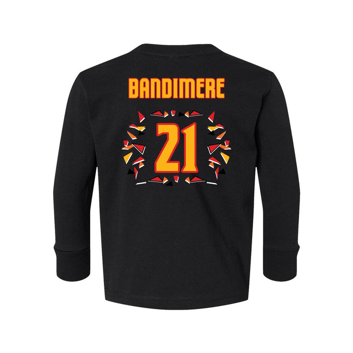 Back angle of the Norbert Bandimere MAS Kansas City Kings Wheelchair Basketball Amplife Toddler Black Long Sleeve T-Shirt against a white background