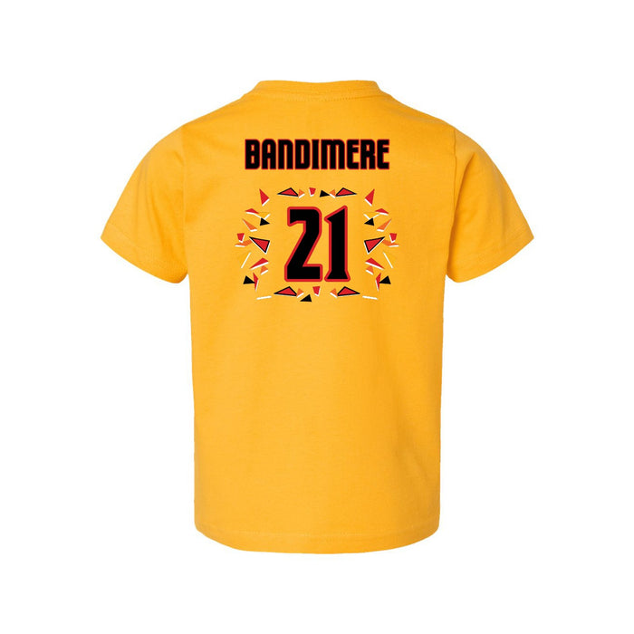 Back angle of the Norbert Bandimere MAS Kansas City Kings Wheelchair Basketball Amplife Toddler Gold T-Shirt against a white background