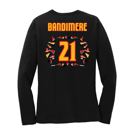 Back angle of the Norbert Bandimere MAS Kansas City Kings Wheelchair Basketball Amplife Women's Black Long Sleeve T-Shirt against a white background