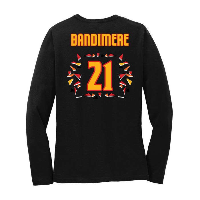 Back angle of the Norbert Bandimere MAS Kansas City Kings Wheelchair Basketball Amplife Women's Black Long Sleeve T-Shirt against a white background