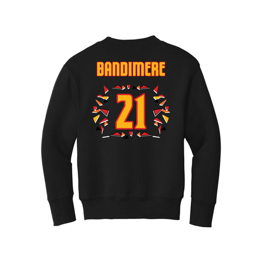 Back angle of the Norbert Bandimere MAS Kansas City Kings Wheelchair Basketball Amplife Youth Black Crewneck Sweatshirt against a white background