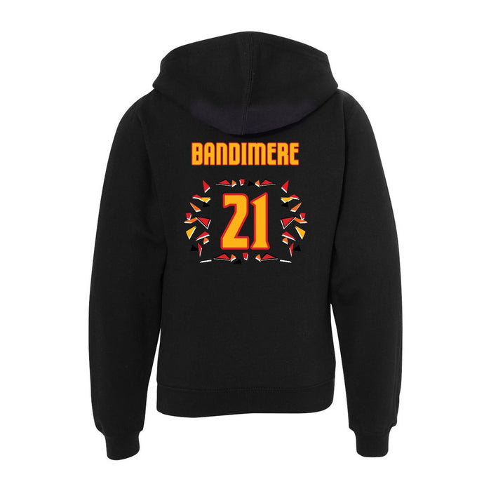 Back angle of the Norbert Bandimere MAS Kansas City Kings Wheelchair Basketball Amplife Youth Black Hoodie against a white background