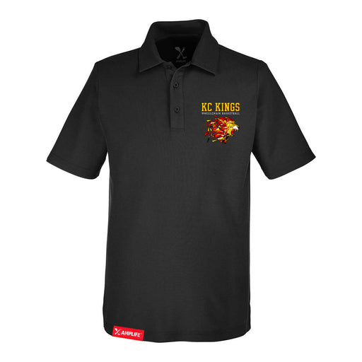 Front angle of the MAS Kansas City Kings Wheelchair Basketball Black Polo against a white background
