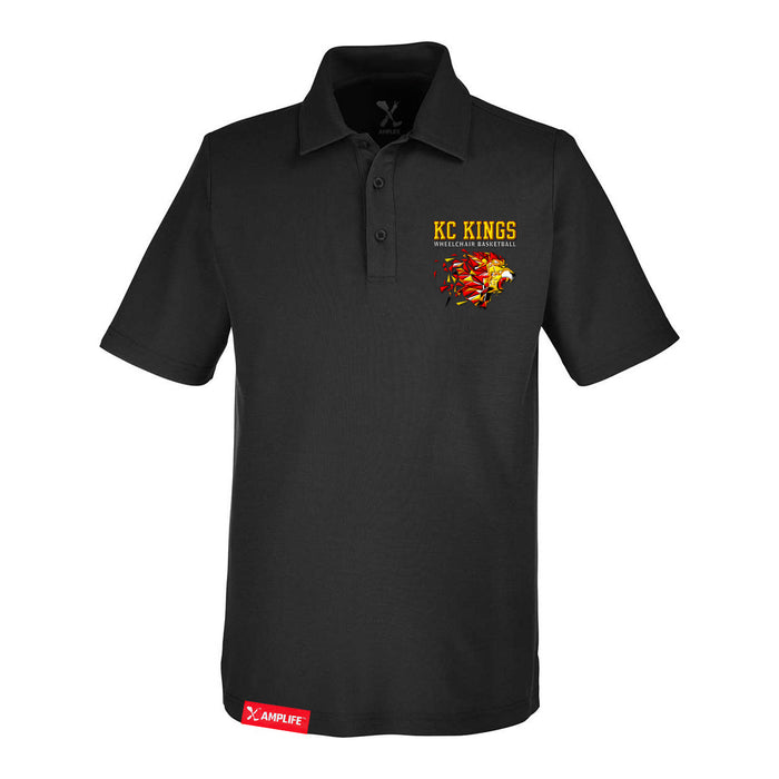 Front angle of the MAS Kansas City Kings Wheelchair Basketball Black Polo against a white background