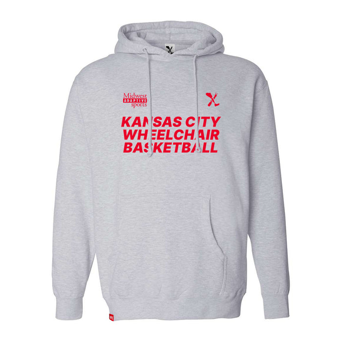 MAS Kansas City Kings Wheelchair Basketball Heather Grey Hoodie on a white background