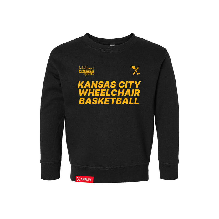 MAS Kansas City Kings Wheelchair Basketball Toddler Black Crewneck Sweatshirt on a white background