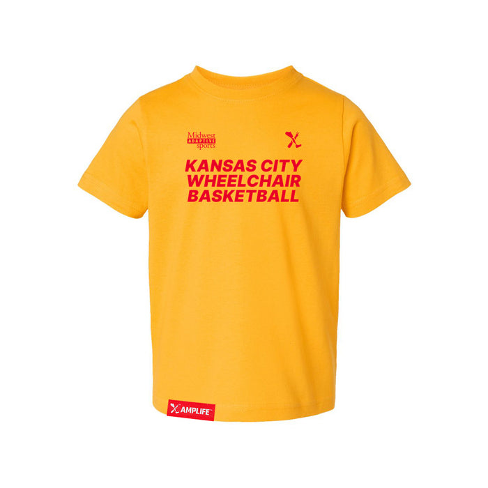 MAS Kansas City Kings Wheelchair Basketball Toddler Gold T-Shirt on a white background