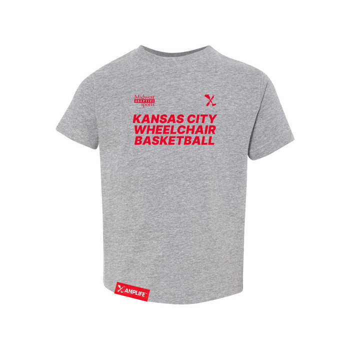 MAS Kansas City Kings Wheelchair Basketball Toddler Heather Grey T-Shirt on a white background