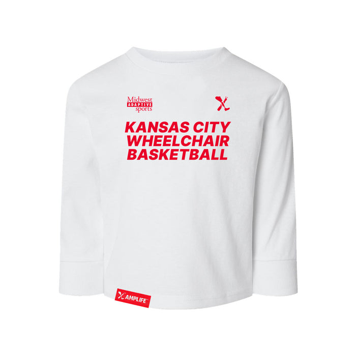 MAS Kansas City Kings Wheelchair Basketball Toddler White Long Sleeve T-Shirt on a white background