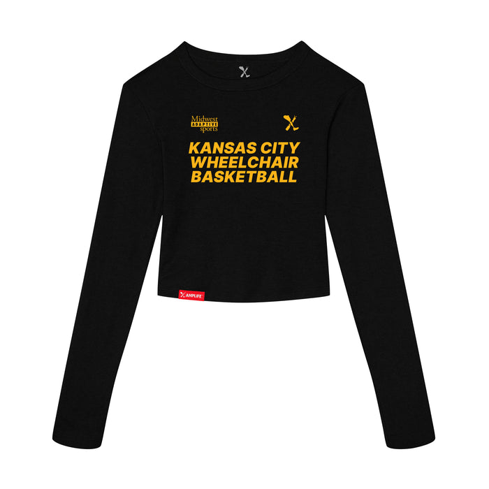 MAS Kansas City Kings Wheelchair Basketball Women's Black Crop Long Sleeve T-Shirt on a white background