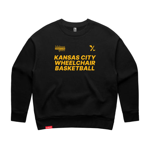 MAS Kansas City Kings Wheelchair Basketball Women's Black Modern Crewneck Sweatshirt on a white background
