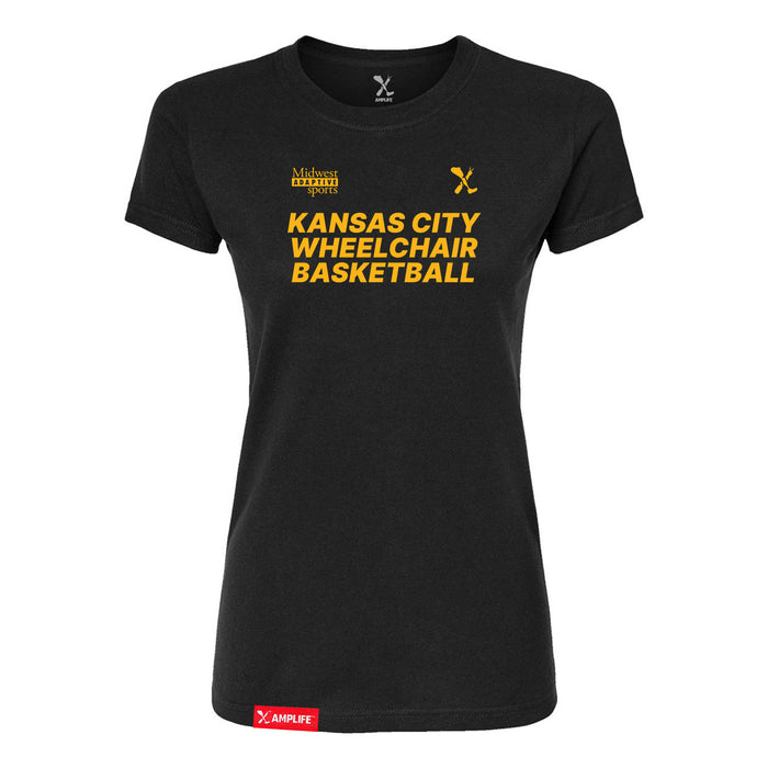 MAS Kansas City Kings Wheelchair Basketball Women's Black Slim T-Shirt on a white background